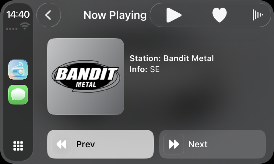 RadioBeam CarPlay Now Playing screen