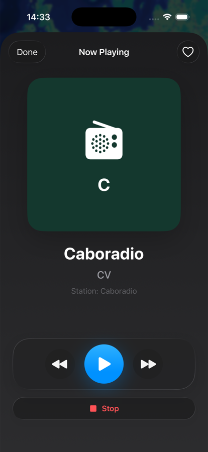 RadioBeam iPhone Now Playing screen